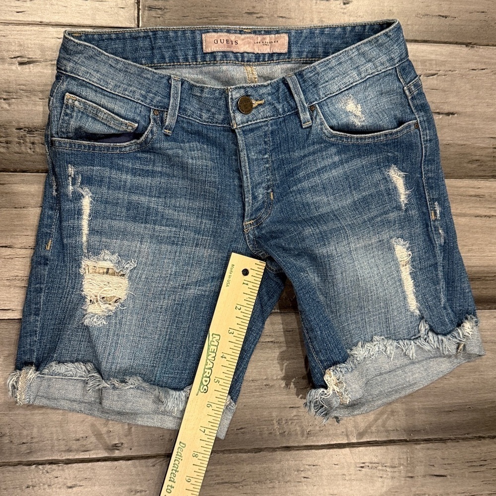 Guess Blue Distressed Denim Shorts - Picture 7 of 8